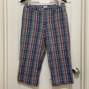 LL Bean Plaid Khaki Capri Pants Chinos Blue 100% Cotton‎ Preppy Sz 10 Petite